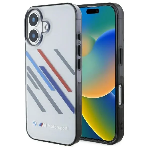 Kryt BMW BMHCP16S23HTRAG Apple iPhone 16 hardcase Motorsport IML Random Stripes grey