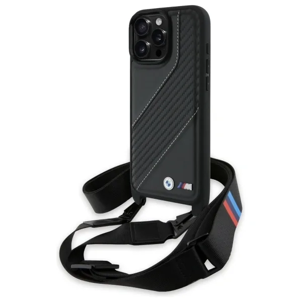 Kryt BMW BMHCP16X23PSCCK Apple iPhone 16 Pro Max hardcase M Edition Carbon Stripe & Strap black