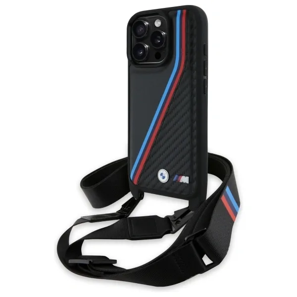 Kryt BMW BMHCP16X23PSVTK Apple iPhone 16 Pro Max hardcase M Edition Carbon Tricolor Lines & Strap black