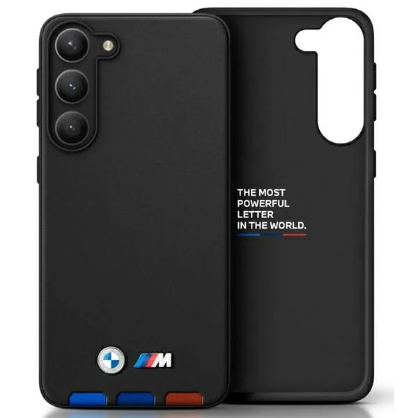 Kryt BMW BMHCS23L22PTDK Samsung Galaxy S23 Ultra black Leather Stamp Tricolor