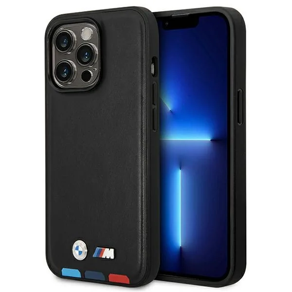 Kryt BMW BMHMP14L22PTDK Apple iPhone 14 Pro black Leather Stamp Tricolor Magsafe