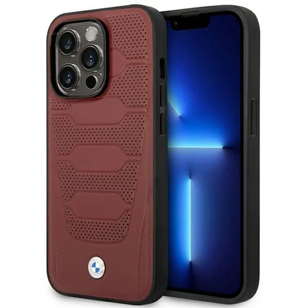 Kryt BMW BMHMP14L22RPSR Apple iPhone 14 Pro burgundy Leather Seats Pattern MagSafe
