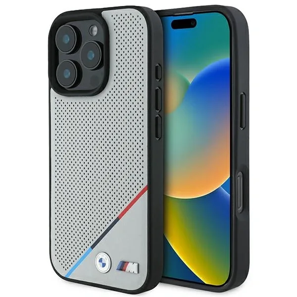 Kryt BMW BMHMP16L23PUPDG Apple iPhone 16 Pro hardcase M Perforated Tricolor Line MagSafe grey
