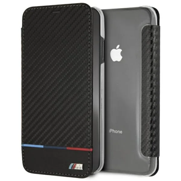 Kryt BMW BMTRBKI65PUCARTCBK Apple iPhone XS Max book black Carbon Tricolor Stripe