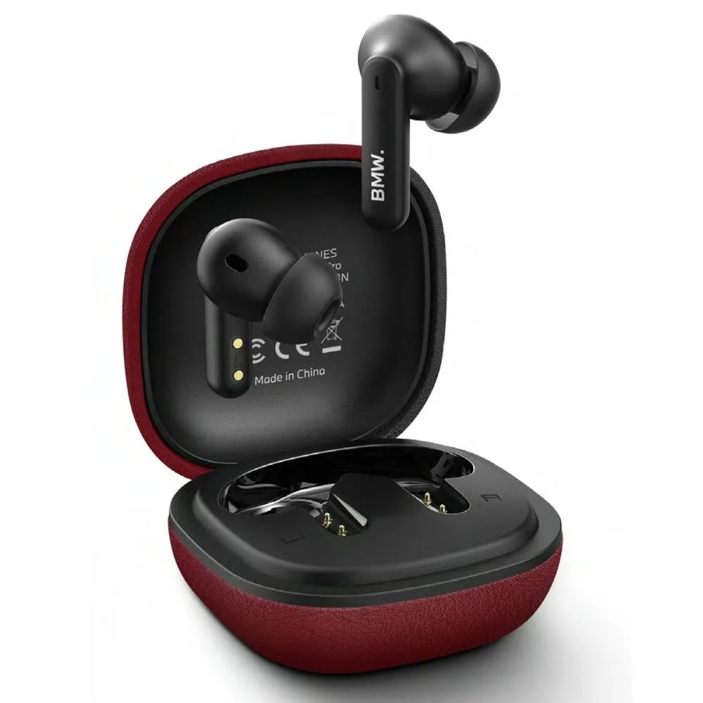 Sluchátka BMW Wireless in-ear Bluetooth TWS  Leather Metal Logo ENC red