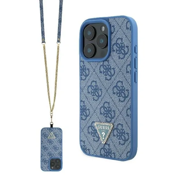 Kryt Guess GUHCP16XP4TDSCPB Apple iPhone 16 Pro Max hardcase Leather Metal Logo Strass Crossbody blue