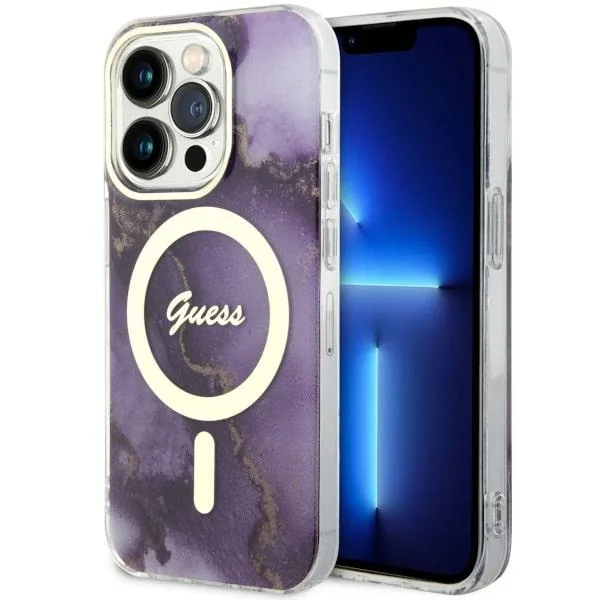 Kryt Guess GUHMP14LHTMRSU Apple iPhone 14 Pro purple/purple hardcase Golden Marble MagSafe