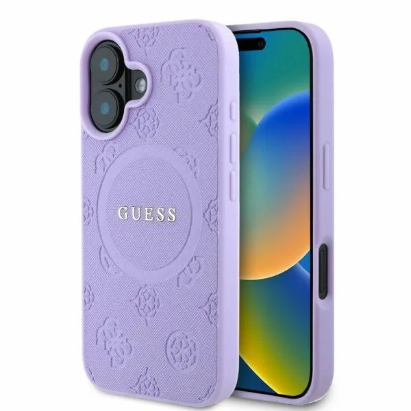 Kryt Guess GUHMP16SPSAPSMEU Apple iPhone 16 hardcase Saffiano Peony Classic Logo MagSafe purple