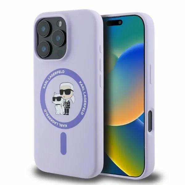 Kryt Karl Lagerfeld KLHMP16LSCMKCRHU Apple iPhone 16 Pro hardcase Silicone Karl&Choupette Heads Ring MagSafe purple