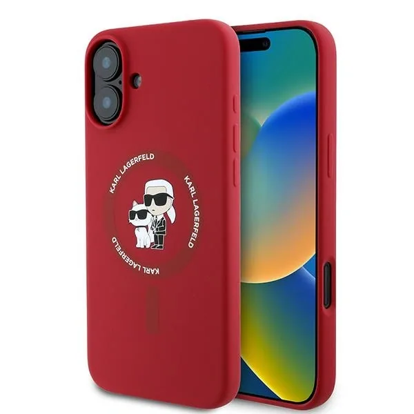 Kryt Karl Lagerfeld KLHMP16MSCMKCRHR Apple iPhone 16 Plus hardcase Silicone Karl&Choupette Heads Ring MagSafe red