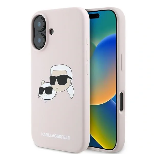 Kryt Karl Lagerfeld KLHMP16MSKCHPPLP Apple iPhone 16 Plus hardcase Silicone Double Heads Print MagSafe pink