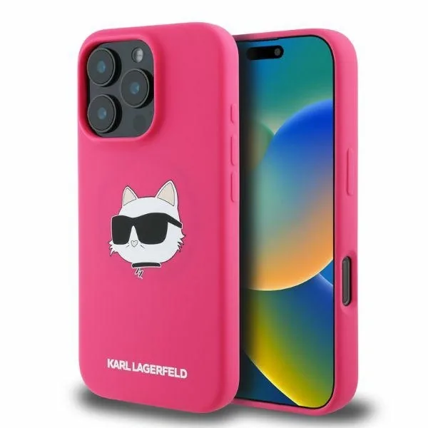 Kryt Karl Lagerfeld KLHMP16XSCHPPLF Apple iPhone 16 Pro Max hardcase Silicone Choupette Head Print MagSafe fuchsia