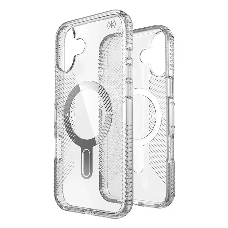 Kryt Speck Presidio Perfect-Clear Grip ClickLock & MagSafe Apple iPhone 16 Plus (Clear / Chrome Finish / Serene Silver)