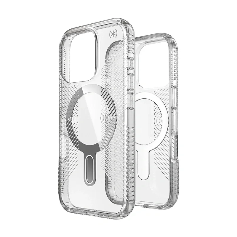 Kryt Speck Presidio Perfect-Clear Grip ClickLock & MagSafe Apple iPhone 16 Pro (Clear / Chrome Finish / Serene Silver)