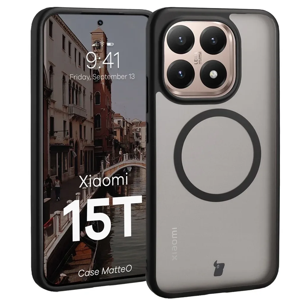 Kryt z pierścieniem magnetycznym Bizon Case MatteO do Xiaomi 15T przydymione-barva černá