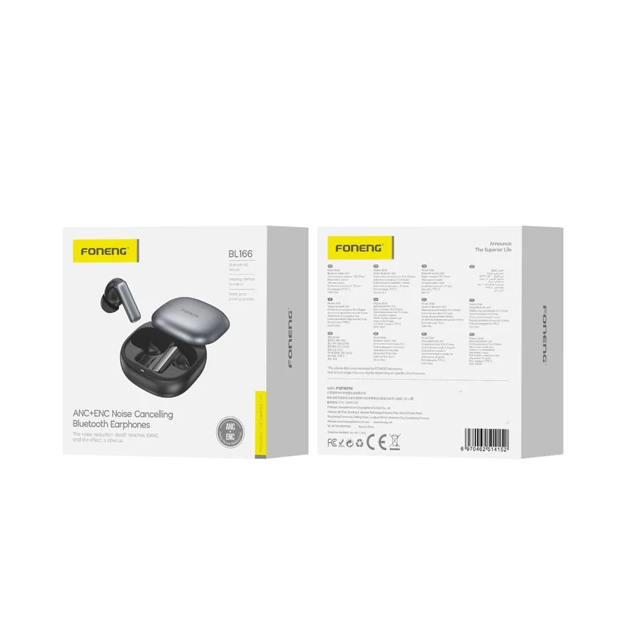 Sluchátka FONENG (ANC+ENC) BL166 Wireless in-ear , grey