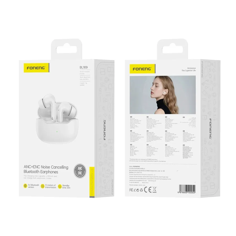 Sluchátka FONENG (ANC+ENC) BL169 Wireless in-ear , white