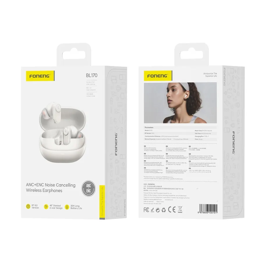 Sluchátka FONENG (ANC+ENC) BL170 Wireless in-ear , white