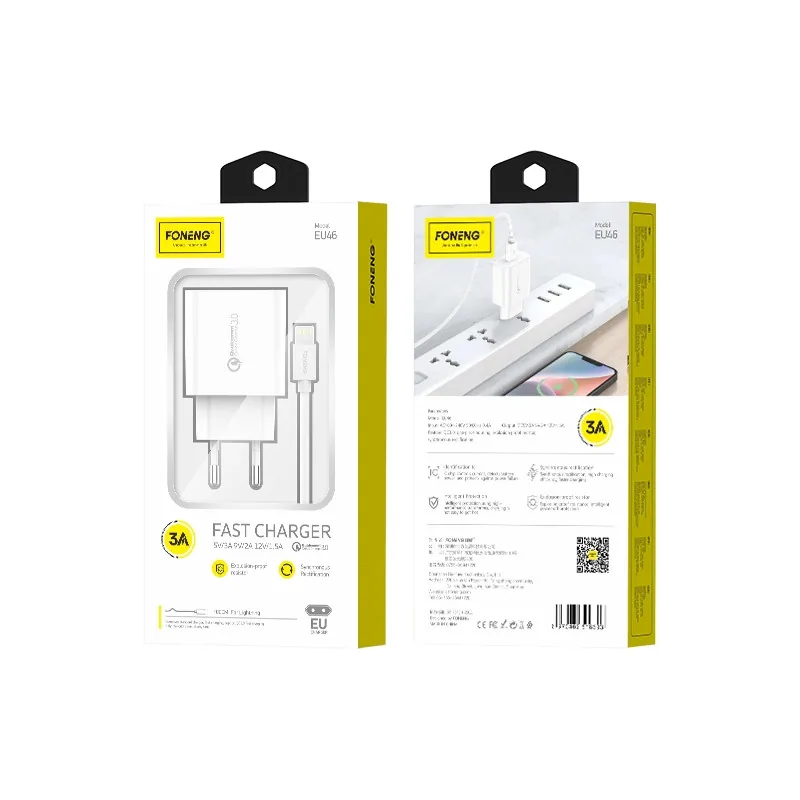 Síťová nabíječka FONENG EU46 18W USB-A QC3.0 + Lightning cable, white