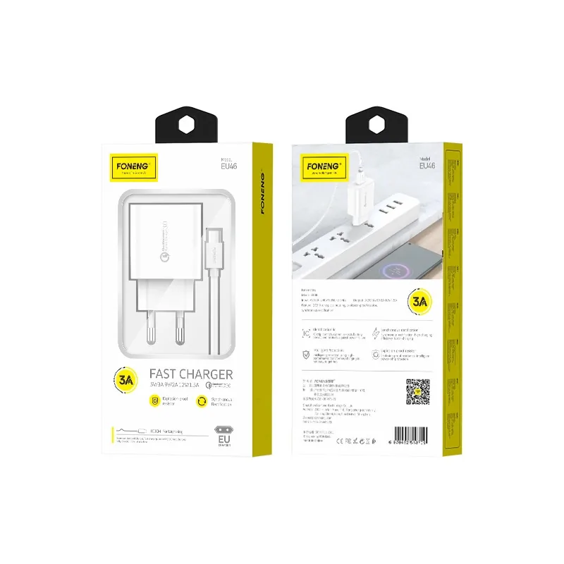Síťová nabíječka FONENG EU46 18W USB-A QC3.0 + MicroUSB cable, white