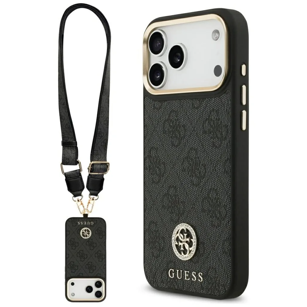 Kryt Guess 4G Srtass Logo & Big Strap Metal Buttons MagSafe Apple iPhone 17 Pro Max black
