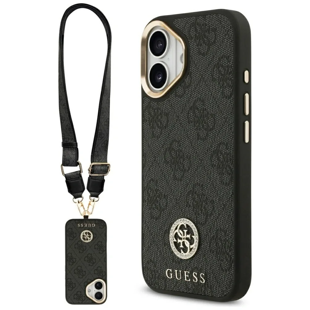 Kryt Guess 4G Strass Logo & Big Strap Metal Buttons MagSafe Apple iPhone 17 black