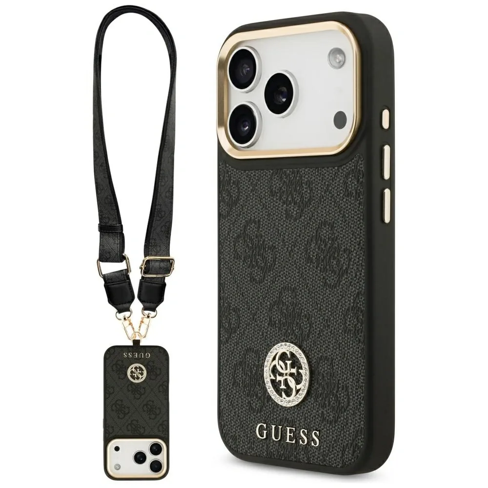 Kryt Guess 4G Strass Logo & Big Strap Metal Buttons MagSafe Apple iPhone 17 Pro black