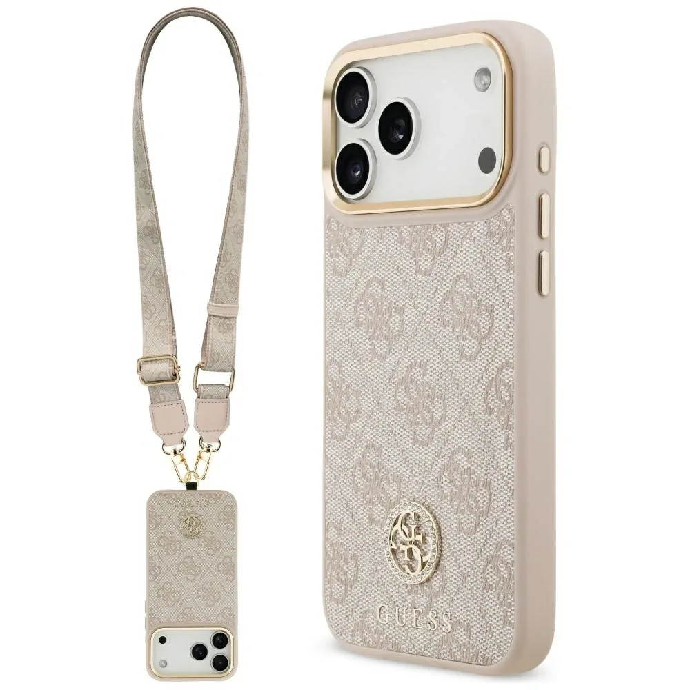 Kryt Guess 4G Strass Logo & Big Strap Metal Buttons MagSafe Apple iPhone 17 Pro Max pink