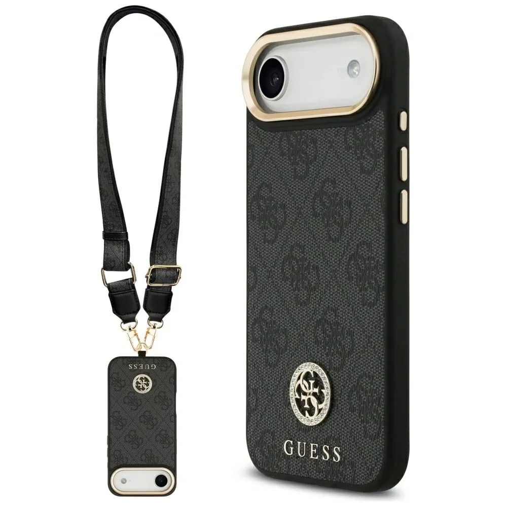Kryt Guess 4G Strass Logo & Big Strap Metal Buttons MagSafe Apple iPhone Air black