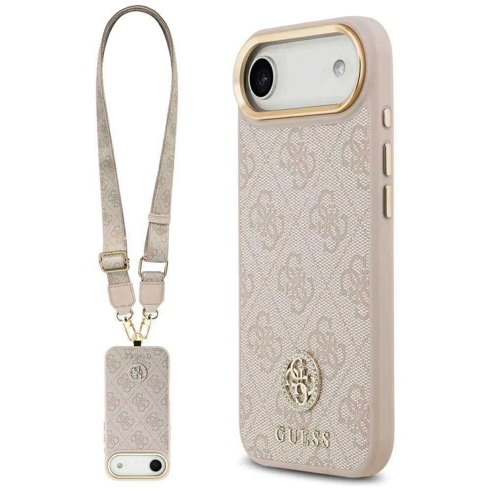 Kryt Guess 4G Strass Logo & Big Strap Metal Buttons MagSafe Apple iPhone Air pink
