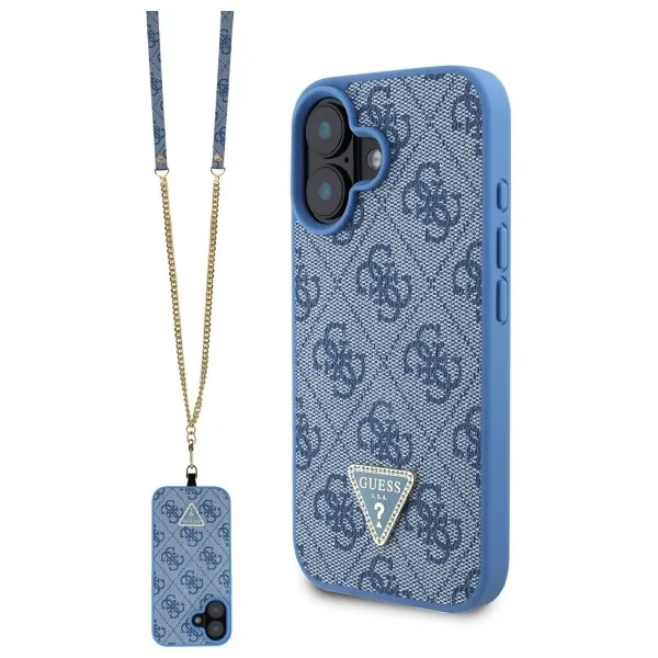 Kryt Guess Apple iPhone 16 hardcase Leather Metal Logo Strass Crossbody blue