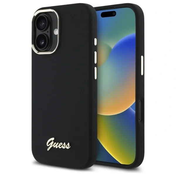 Kryt Guess Apple iPhone 16 hardcase Silicone Script Metal Logo & Frame black