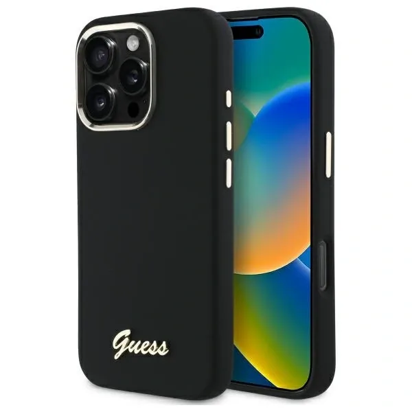 Kryt Guess Apple iPhone 16 Pro Max hardcase Silicone Script Metal Logo & Frame black