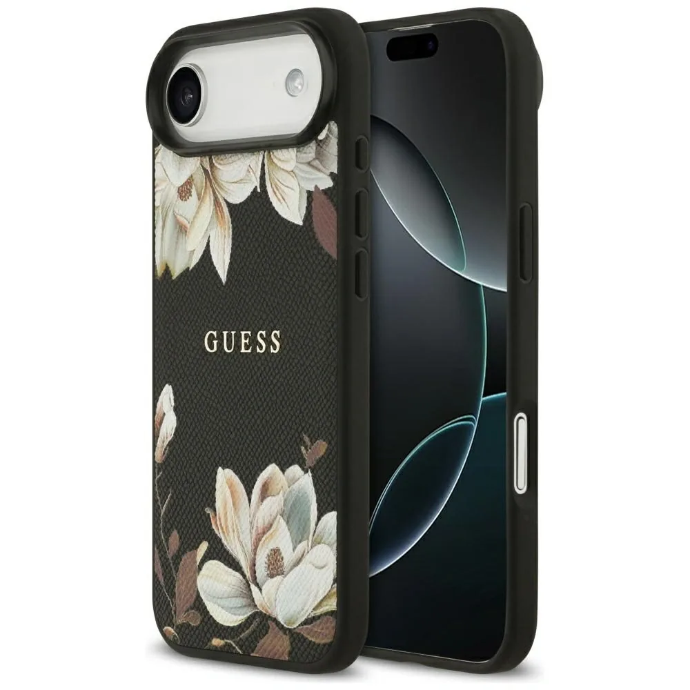 Kryt Guess Grained Flowers Classic Logo MagSafe Apple iPhone Air black