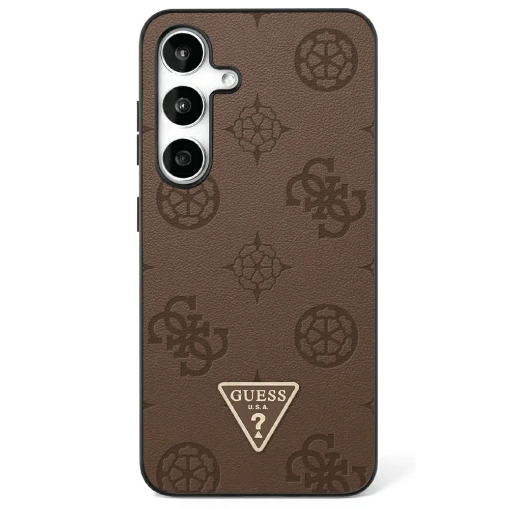 Kryt Guess Grained Hot Stamp Peony Pattern Triangle Logo MagSafe Samsung Galaxy S25 brown