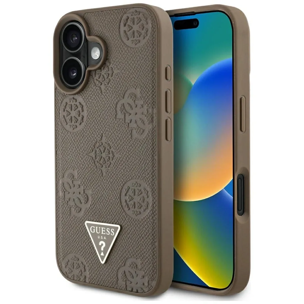 Kryt Guess Grained Hot Stamp Peony Triangle Logo MagSafe Apple iPhone 16 brown