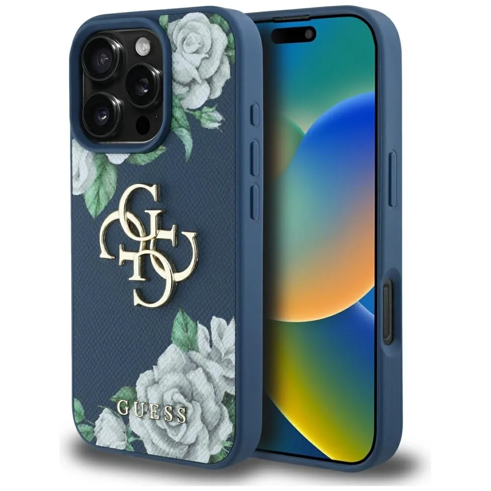 Kryt Guess Grained Roses Big 4G logo Apple iPhone 16 Pro Max blue