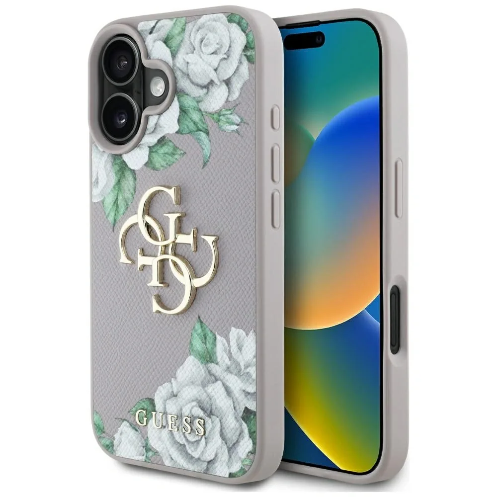 Kryt Guess Grained Roses Big 4G logo Apple iPhone 16 purple