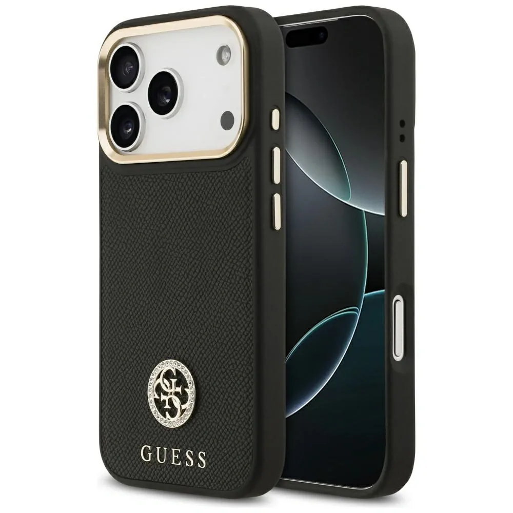 Kryt Guess Grained Strass Logo MagSafe Apple iPhone 17 Pro black
