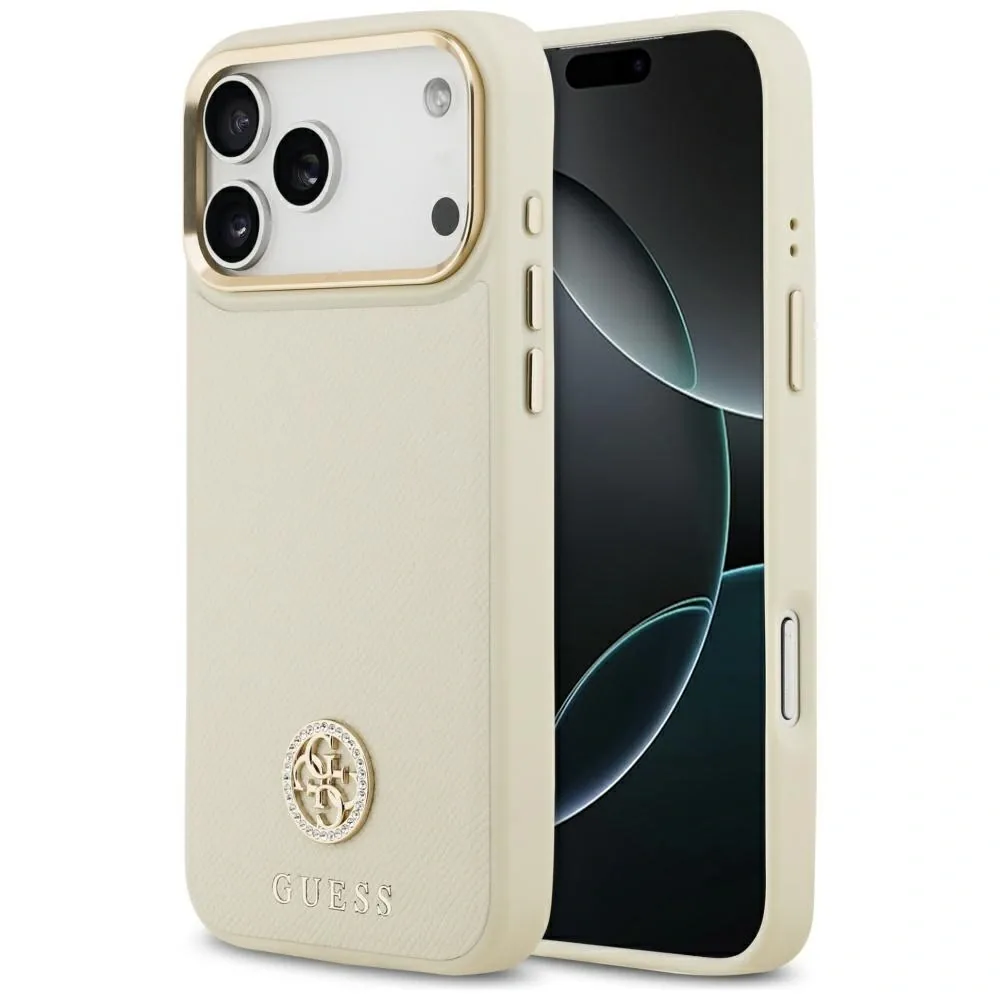 Kryt Guess Grained Strass Logo MagSafe Apple iPhone 17 Pro Max beige