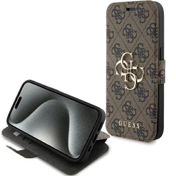 Kryt Guess GUBKP15L4GMGBR Apple iPhone 15 Pro book 4G Metal Logo brown