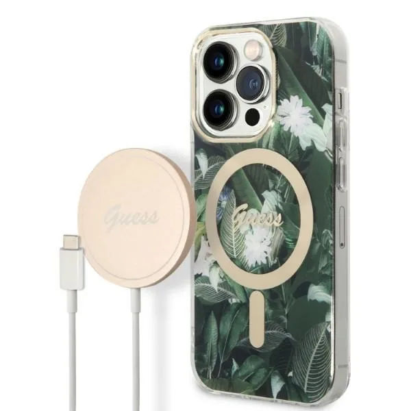 Kryt Guess GUBPP14LHJEACSA Case + Wireless Charger Apple iPhone 14 Pro green hard case Jungle MagSafe