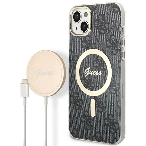 Kryt Guess GUBPP14MH4EACSK Case + Wireless Charger Apple iPhone 14 Plus / 15 Plus black hard case 4G Print MagSafe