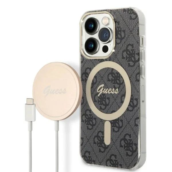 Kryt Guess GUBPP14XH4EACSK Case + Wireless Charger Apple iPhone 14 Pro Max black hard case 4G Print MagSafe