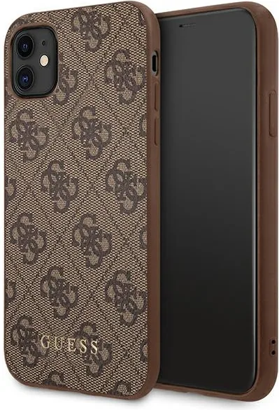 Kryt Guess GUHCN61G4GFBR Apple iPhone 11 brown hard case 4G Metal Gold Logo