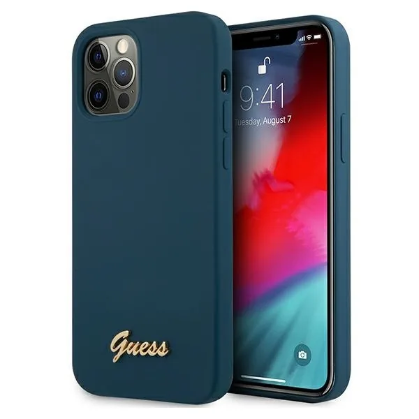 Kryt Guess GUHCP12LLSLMGBL Apple iPhone 12 Pro Max blue hardcase Metal Logo Script