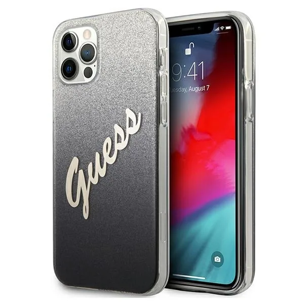 Kryt Guess GUHCP12MPCUGLSBK Apple iPhone 12/12 Pro black hardcase Glitter Gradient Script