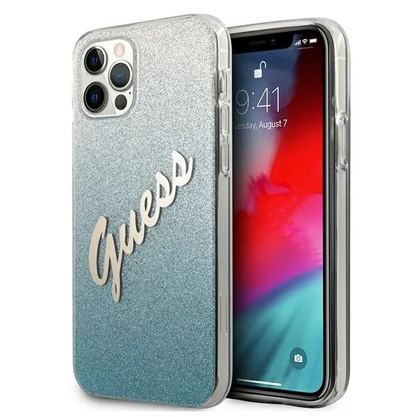 Kryt Guess GUHCP12MPCUGLSBL Apple iPhone 12/12 Pro blue hardcase Glitter Gradient Script