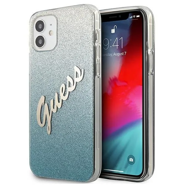 Kryt Guess GUHCP12SPCUGLSBL Apple iPhone 12 mini blue hardcase Glitter Gradient Script