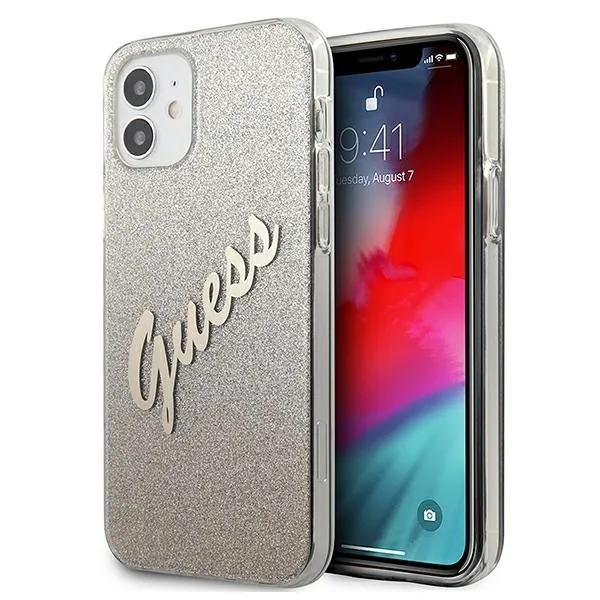 Kryt Guess GUHCP12SPCUGLSGO Apple iPhone 12 mini gold hardcase Glitter Gradient Script